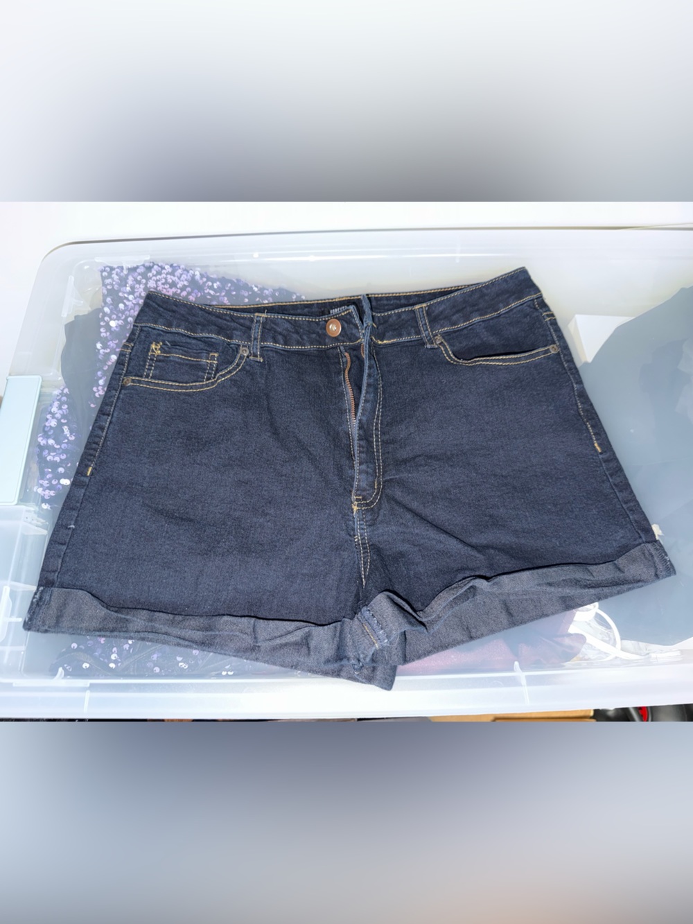 Forever 21 Dark Blue Denim Cuffed Shorts